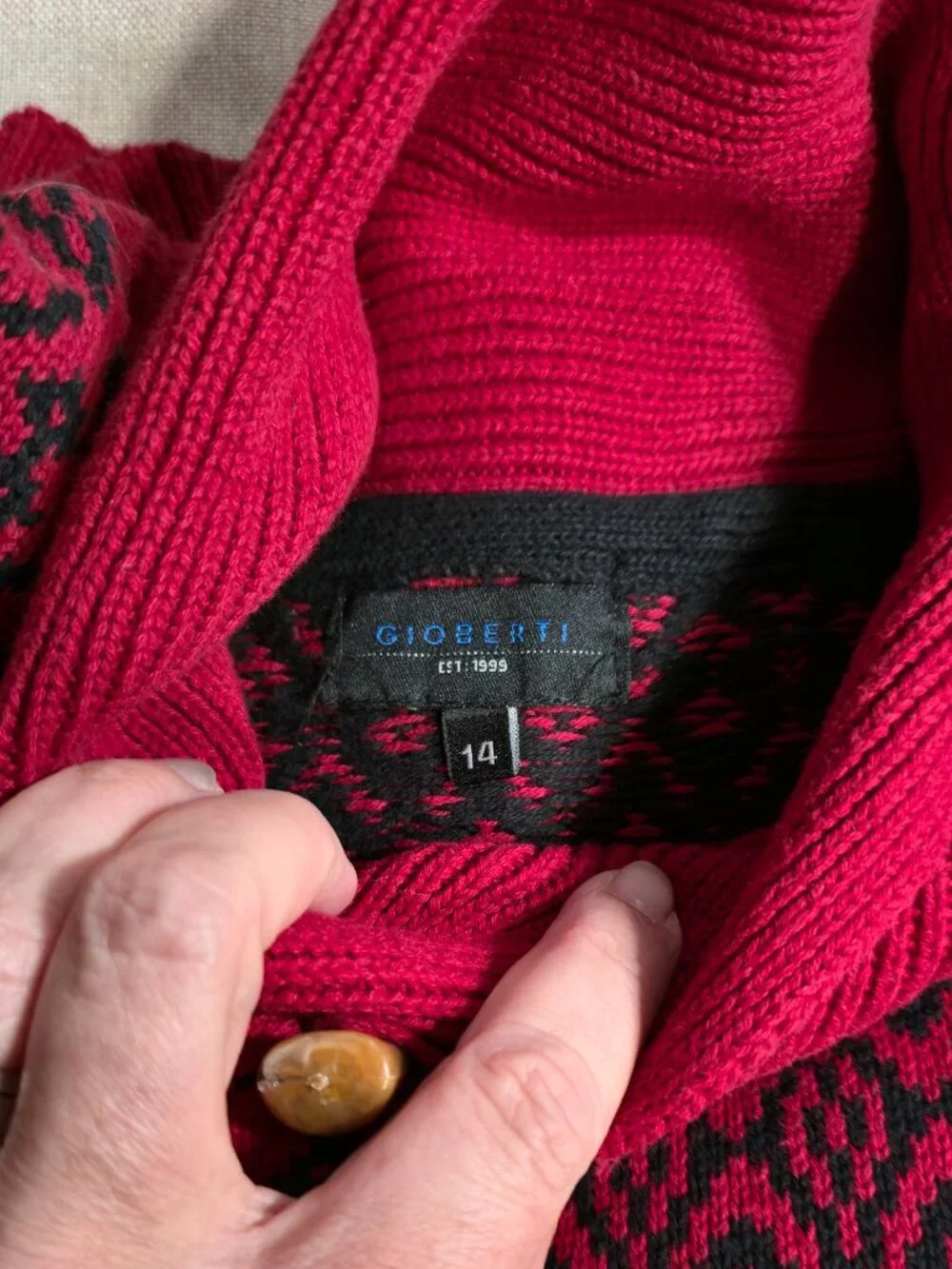 Boys Red Cowl Neck Sweater and Black Dress Pants